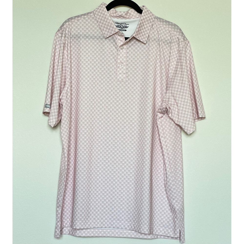 Straight Down Performance Mens XL Pink Card Suit Hearts Spades‎ Golf Polo Shirt
